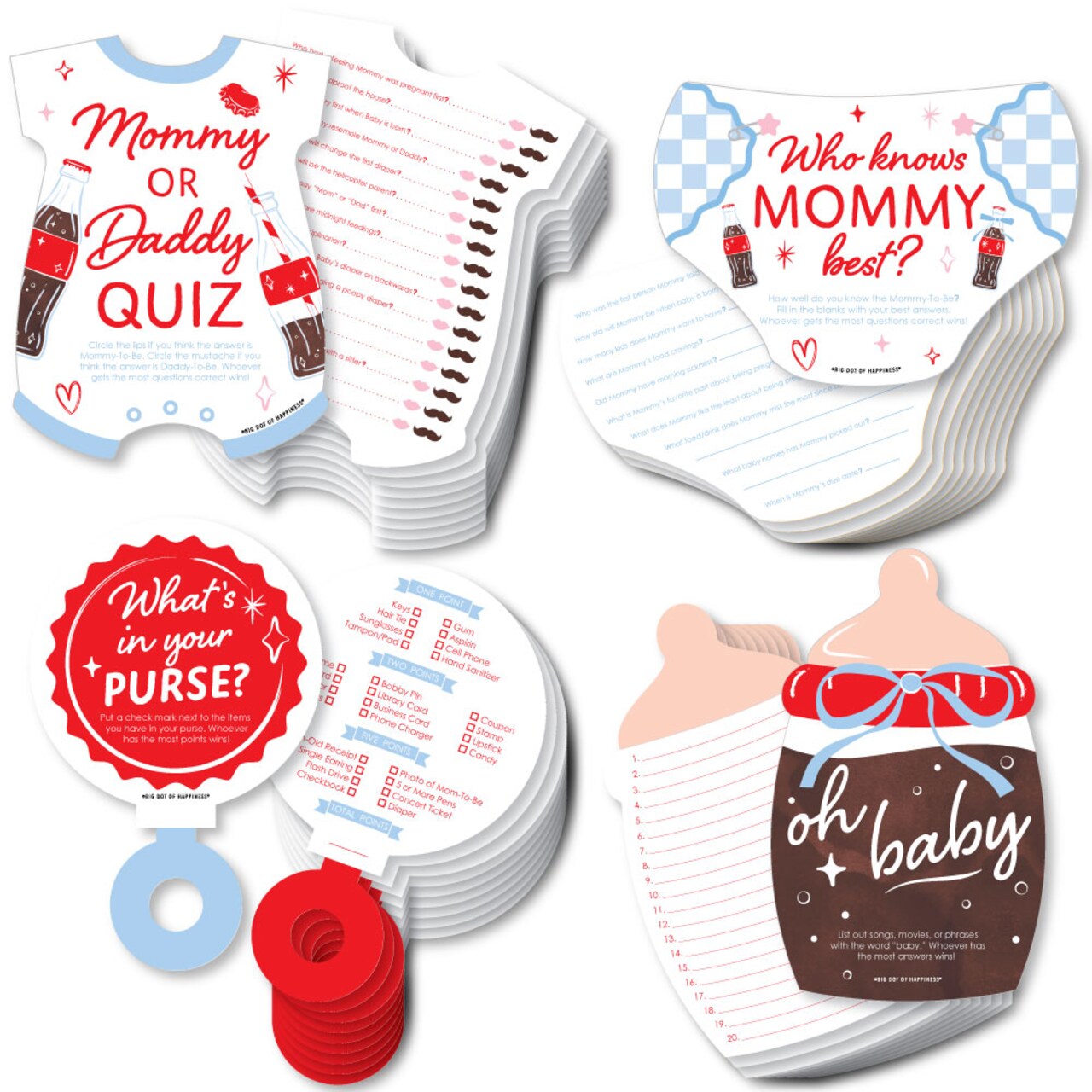 Big Dot of Happiness She's Ready to Pop Baby Shower Game Bundle Pack, 4 Different Party Activities (10 Cards Each)